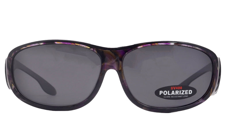 Explorer, (Fit Over) Glasses, Rectangular Polarized Sunglasses 1.1mm 100% UVA UVB Prot (Grey Purple) Frame (Smoke Grey) Lens NY Fifth Avenue