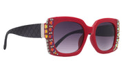 Tokyo Line Bifocal, Reading Sunglasses Bling Reading Glasses, Red With Volcano European Crystals, Large Frame, Trendy Style, NY Fifth Avenue