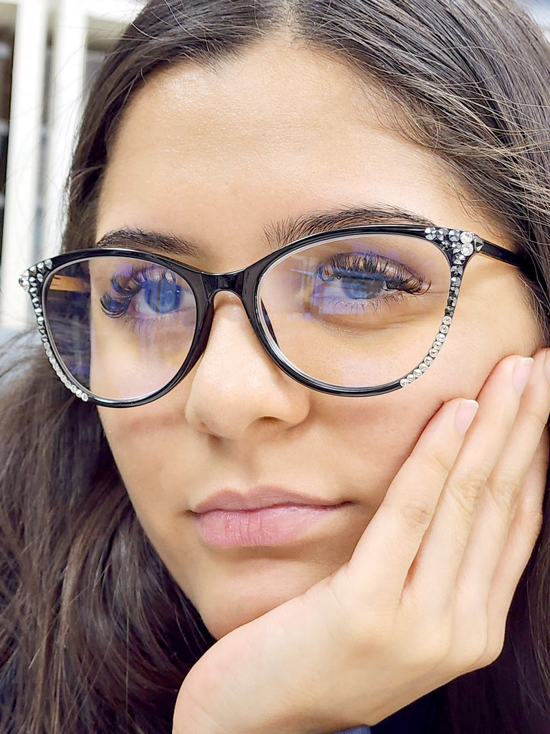 Cattitude Bling Reading Glasses 4 Women W Clear Genuine European Crystals, Magnifying Cat Eye NY Fifth Avenue