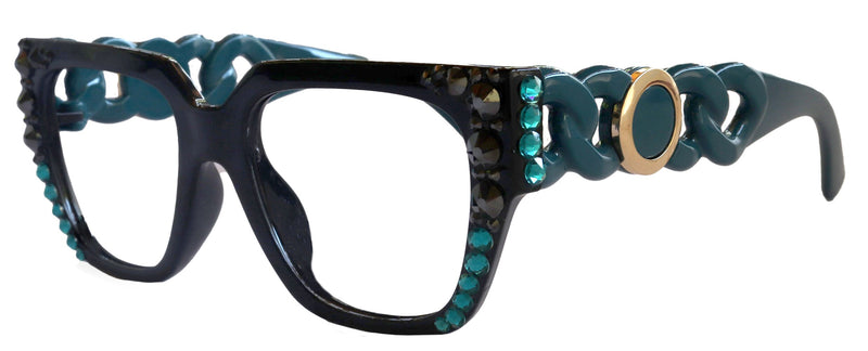 Belleville, Bling Line Bifocal OR Non-Bifocal Reading Sunglasses, Women Readers, W European crystals, Square optical Frames