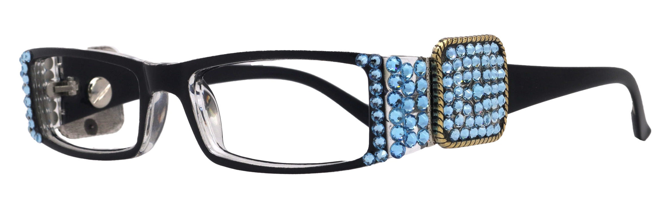 The Medallion, (Bling) Reading Glasses for Women Black W (AquaMarine Genuine European Crystals Western Concho NY Fifth Avenue