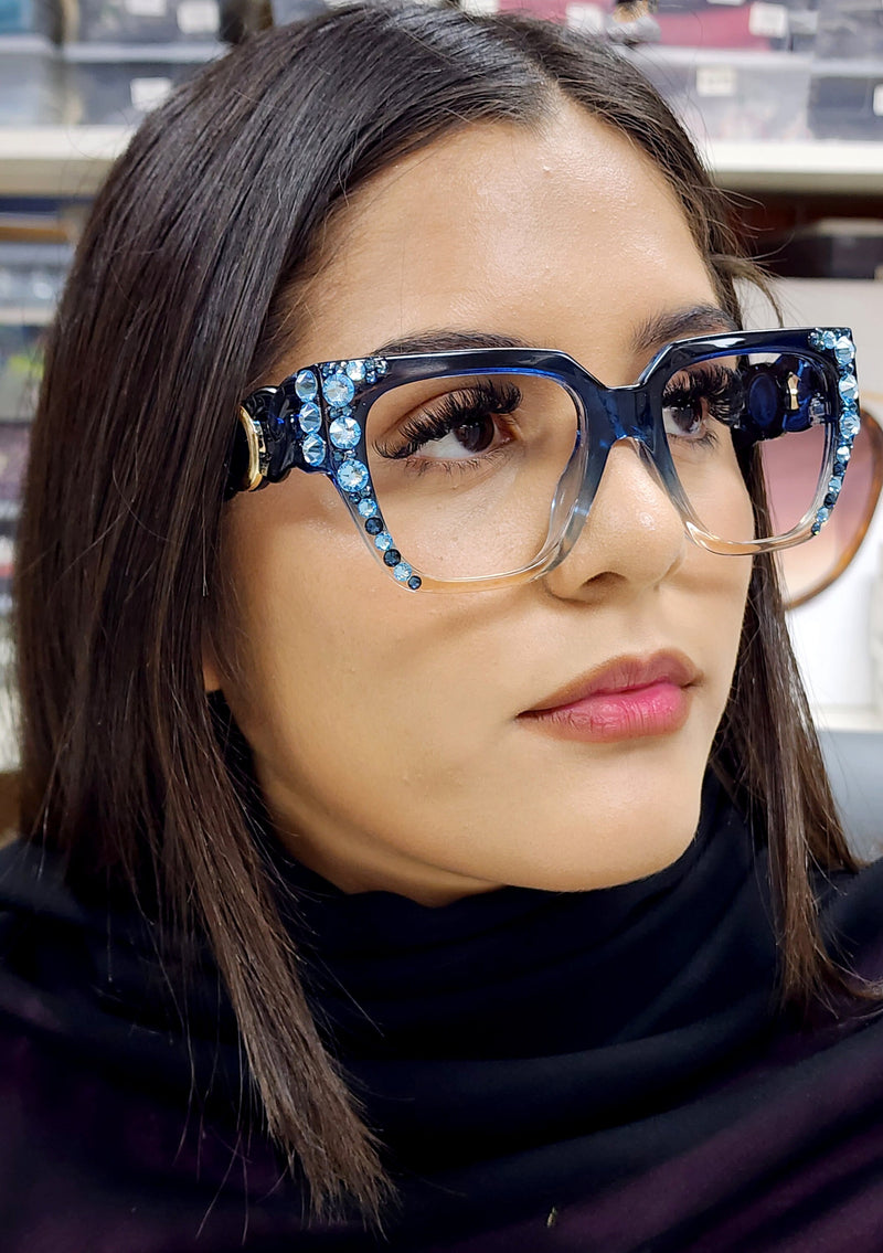 Belleville, Bling Line Bifocal OR Non-Bifocal Reading Sunglasses, Women Readers, W European crystals, Square optical Frames