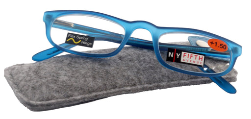 Morgan Premium Reading Glasses HighEnd Magnifying Readers, Transparent Blue Small Rectangular Frame, Inspired by NY Fifth Avenue Lower nose