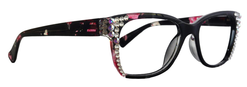 Azul, (Bling) Reading Glasses 4 Women W (Clear)Genuine European Crystals. (Black) NY Fifth Avenue (Wide frame)