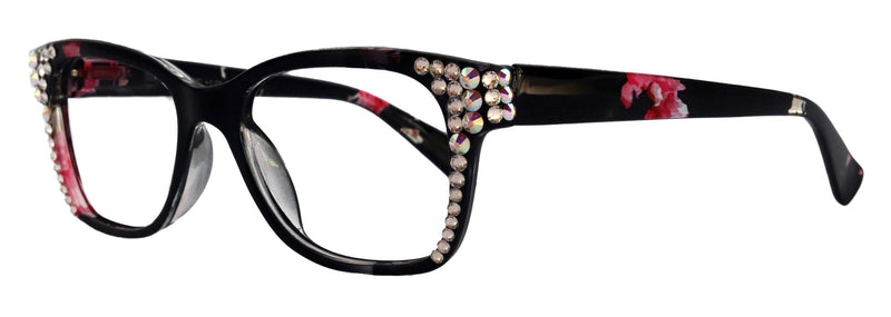 Azul, (Bling) Reading Glasses 4 Women W (Clear)Genuine European Crystals. (Black) NY Fifth Avenue (Wide frame)