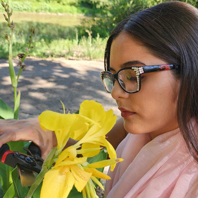 Azul, (Bling) Reading Glasses 4 Women W (Clear)Genuine European Crystals. (Black) NY Fifth Avenue (Wide frame)