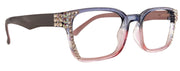Leo, Bling (Blue Light Glasses) w Clear N AB European Crystals, Premium Blue Ray Blocking, Amber Lens, Square (Blue, Pink)