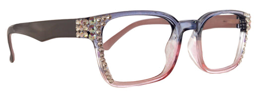 Leo, Bling (Blue Light Glasses) w Clear N AB European Crystals, Premium Blue Ray Blocking, Amber Lens, Square (Blue, Pink)