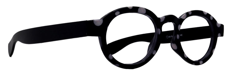 Dotty Chic, Round Reading Glasses for Women (Black) frames with playful polka-dot pattern: +1.25 +3 NY Fifth Avenue