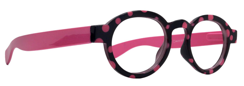 Dotty Chic, Round Reading Glasses for Women (Pink) frames with playful polka-dot pattern: +1.25 +3 NY Fifth Avenue