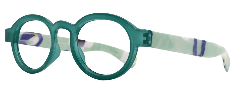Carnival, Round Reading Glasses for Women (Green) frames with colorful pattern: +1.25 +3 NY Fifth Avenue