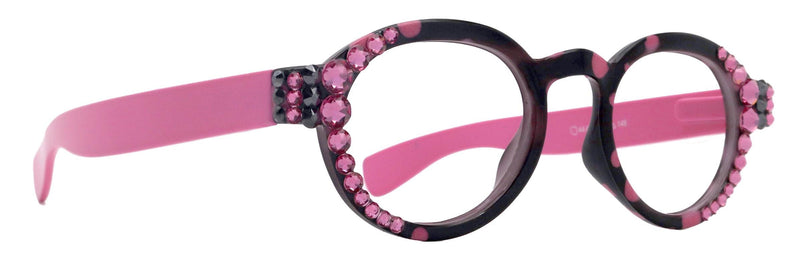 Dotty Chic, Bling Round Reading Glasses for Women (Pink) frames with polka-dot pattern Genuine European Crystals +1.25 +3 NY Fifth Avenue