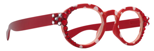 Dotty Chic, Bling Round Reading Glasses for Women Red frames with polka-dot pattern Genuine European Crystals +1.25 +3 NY Fifth Avenue