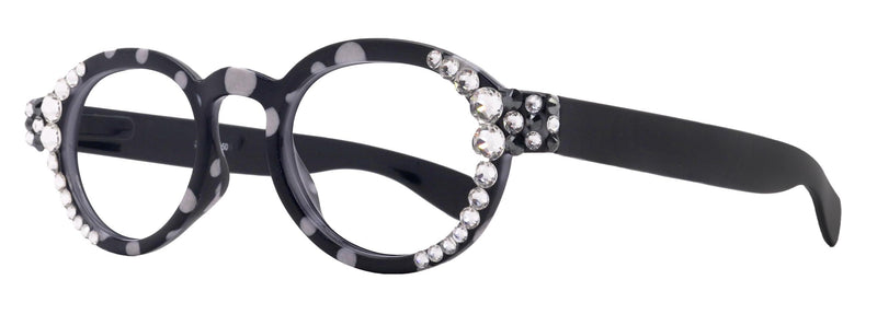 Dotty Chic, Bling Round Reading Glasses for Women Black frames with polka-dot pattern Genuine European Crystals +1.25 +3 NY Fifth Avenue