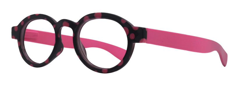 Dotty Chic, Round Reading Glasses for Women (Pink) frames with playful polka-dot pattern: +1.25 +3 NY Fifth Avenue