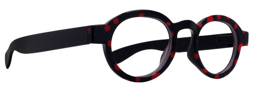 Dotty Chic, Round Reading Glasses for Women (Black) w Red frames with playful polka-dot pattern: +1.25 +3 NY Fifth Avenue