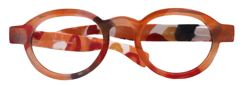 Carnival, Round Reading Glasses for Women (Orange) frame with colorful pattern: +1.25 +3 NY Fifth Avenue