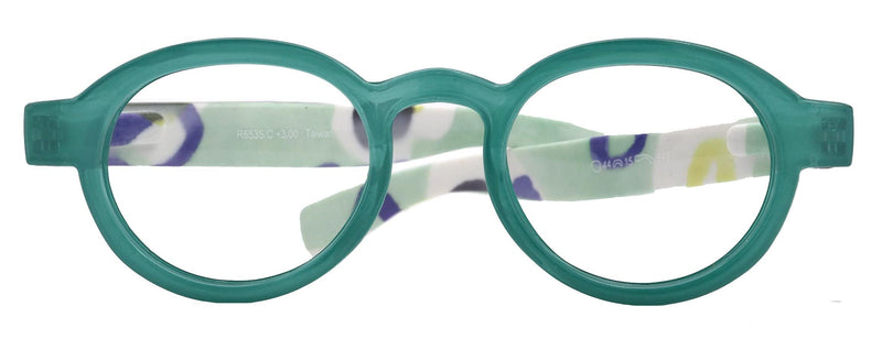 Carnival, Round Reading Glasses for Women (Green) frames with colorful pattern: +1.25 +3 NY Fifth Avenue