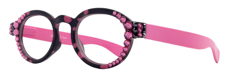 Dotty Chic, Bling Round Reading Glasses for Women (Pink) frames with polka-dot pattern Genuine European Crystals +1.25 +3 NY Fifth Avenue