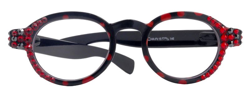 Dotty Chic, Bling Round Reading Glasses for Women Black frames with polka-dot pattern Genuine European Crystals +1.25 +3 NY Fifth Avenue