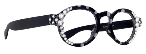 Dotty Chic, Bling Round Reading Glasses for Women Black frames with polka-dot pattern Genuine European Crystals +1.25 +3 NY Fifth Avenue