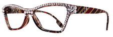 Avian, (Bling) Women Reading Glasses w (Full TOP) (Clear) Genuine European Crystals, Cat Eye (Red, Brown, BK stripes ) NY Fifth Avenue.