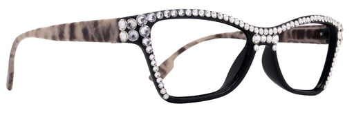 Avian, (Bling) Women Reading Glasses w (Full TOP) (Clear) Genuine European Crystals, Cat Eye (Black w Leopard ) NY Fifth Avenue.