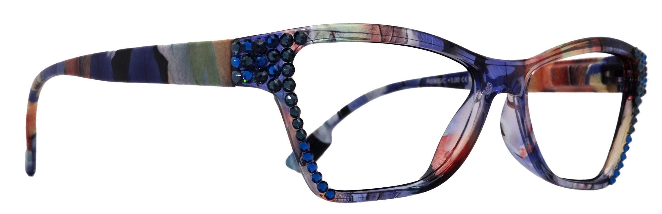 Avian, (Bling) Women Reading Glasses w (Montana, Capri Blue) Genuine European Crystals, Magnifying Cat Eye (Navy Blue) NY Fifth Avenue