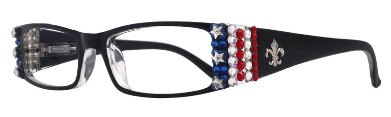 The French, (Bling) (Fleur De Lis) Women Reading Glasses W Patriotic Red, White n Blue USA Flag NY Fifth Avenue