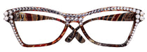 Avian, (Bling) Women Reading Glasses w (Full TOP) (Clear) Genuine European Crystals, Cat Eye (Red, Brown, BK stripes ) NY Fifth Avenue.