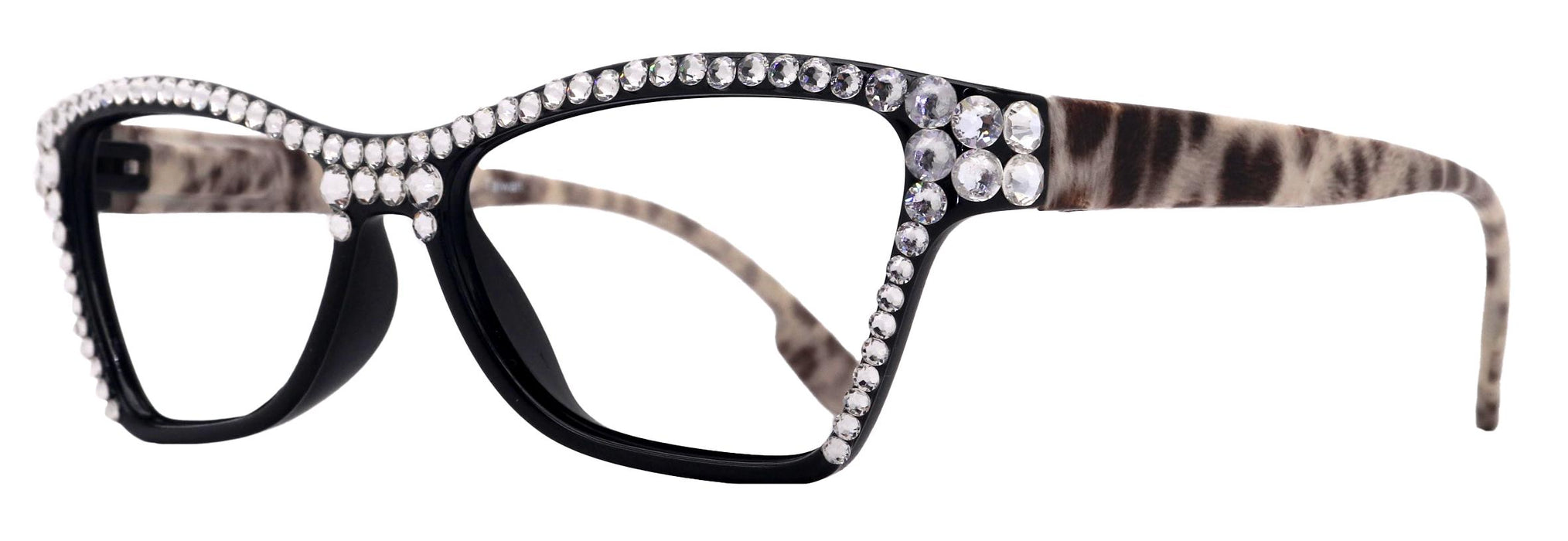 Avian, (Bling) Women Reading Glasses w (Full TOP) (Clear) Genuine European Crystals, Cat Eye (Black w Leopard ) NY Fifth Avenue.