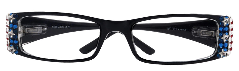 The French, (Bling) (Fleur De Lis) Women Reading Glasses W Patriotic Red, White n Blue USA Flag NY Fifth Avenue