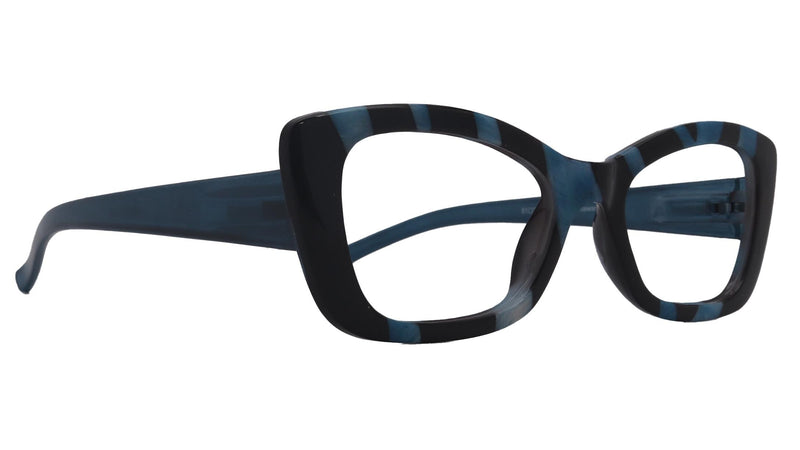Mystika, (Premium) Reading Glasses, High End Readers +1.25..+3 Magnifying Glasses (Black N Blue) StripesCat Eye, NY Fifth Avenue