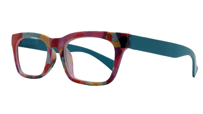 Jigsy, (Premium) Reading Glasses, High End Fashion Reader,+1.25 to +3 Magnifiers, (Blue, Multy) Stripes Square Frame. NY Fifth Avenue