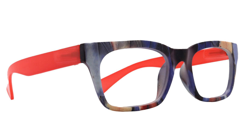 Jigsy, (Premium) Reading Glasses, High End Fashion Reader,+1.25 to +3 Magnifiers, (Blue, Orange) Stripes Square Frame. NY Fifth Avenue