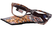 Jigsy, (Premium) Reading Glasses, High End Fashion Reader,+1.25 to +3 Magnifiers, (Brown) Flower Print, Square Frame. NY Fifth Avenue