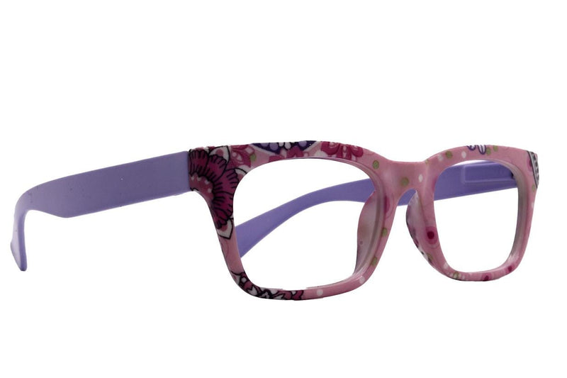 Jigsy, (Premium) Reading Glasses, High End Fashion Reader,+1.25 to +3 Magnifiers, (Purple) Flower Print, Square Frame. NY Fifth Avenue