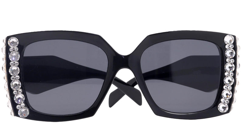 Penelope, Bling Women's Sunglasses, Handmade with Clear Genuine European Crystals, (Black ) Square. 100% UV Protection. NY Fifth Avenue