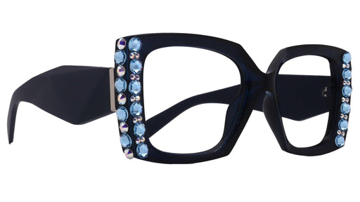 Penelope, Bling Reading Glasses for Women, Handmade with Aquamarine n AB Genuine European Crystals, Black, Square. NY Fifth Avenue