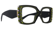 Penelope, Bling Reading Glasses for Women, Handmade with Olivine n AB Genuine European Crystals, Green, Square. NY Fifth Avenue”
