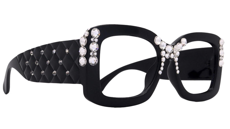 Vivienne, Bling Reading Glasses for Women, Handmade with Clear Genuine European Crystals, Black, Square. NY Fifth Avenue”