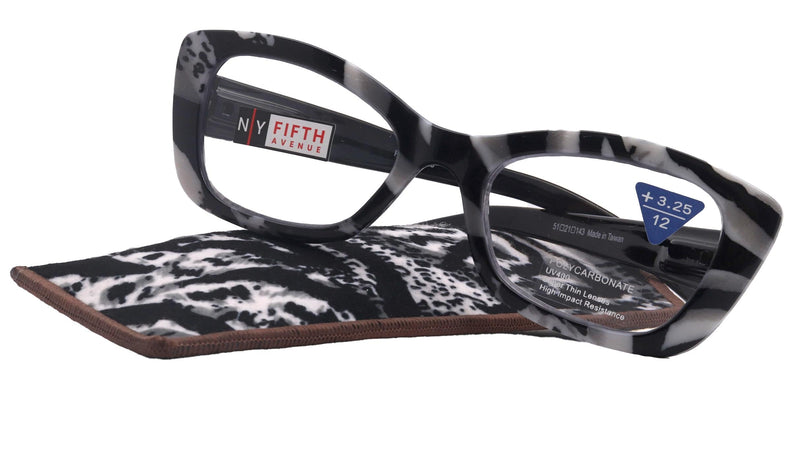 Mystika (Premium) Reading Glasses, High End Readers +1.25..+3 Magnifying Glasses (Black N White) StripesCat Eye, NY Fifth Avenue