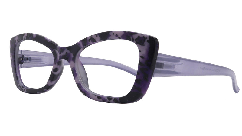 Mystika, (Premium) Reading Glasses, High End Readers +1.25..+3 Magnifying Glasses (Black N Purple) Stripes Cat Eye, NY Fifth Avenue