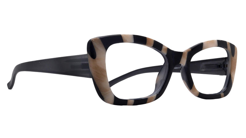 Mystika, (Premium) Reading Glasses, High End Readers +1.25..+3 Magnifying Glasses (Black N Brown) Stripes Cat Eye, NY Fifth Avenue