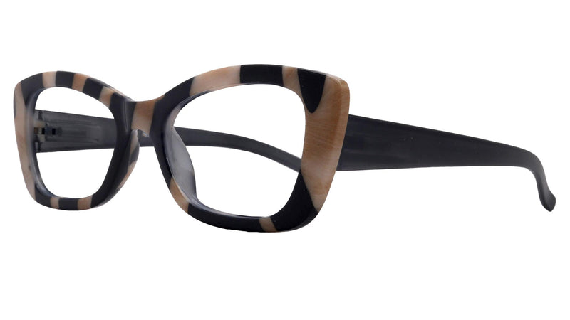 Mystika, (Premium) Reading Glasses, High End Readers +1.25..+3 Magnifying Glasses (Black N Brown) Stripes Cat Eye, NY Fifth Avenue