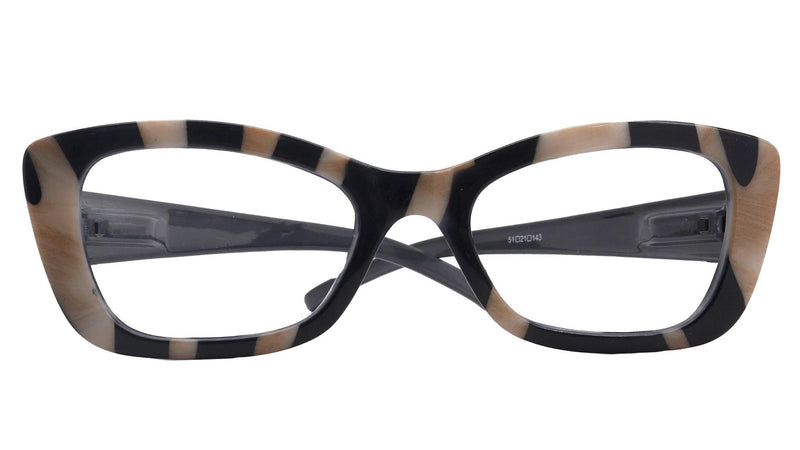 Mystika, (Premium) Reading Glasses, High End Readers +1.25..+3 Magnifying Glasses (Black N Brown) Stripes Cat Eye, NY Fifth Avenue