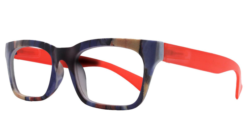 Jigsy, (Premium) Reading Glasses, High End Fashion Reader,+1.25 to +3 Magnifiers, (Blue, Orange) Stripes Square Frame. NY Fifth Avenue