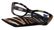 Mystika, (Premium) Reading Glasses, High End Readers +1.25..+3 Magnifying Glasses (Black N Brown) Stripes Cat Eye, NY Fifth Avenue