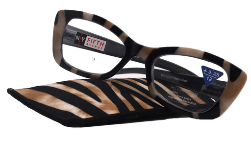 Mystika, (Premium) Reading Glasses, High End Readers +1.25..+3 Magnifying Glasses (Black N Brown) Stripes Cat Eye, NY Fifth Avenue