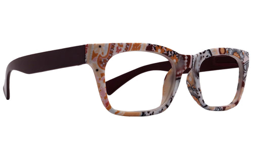 Jigsy, (Premium) Reading Glasses, High End Fashion Reader,+1.25 to +3 Magnifiers, (Brown) Flower Print, Square Frame. NY Fifth Avenue